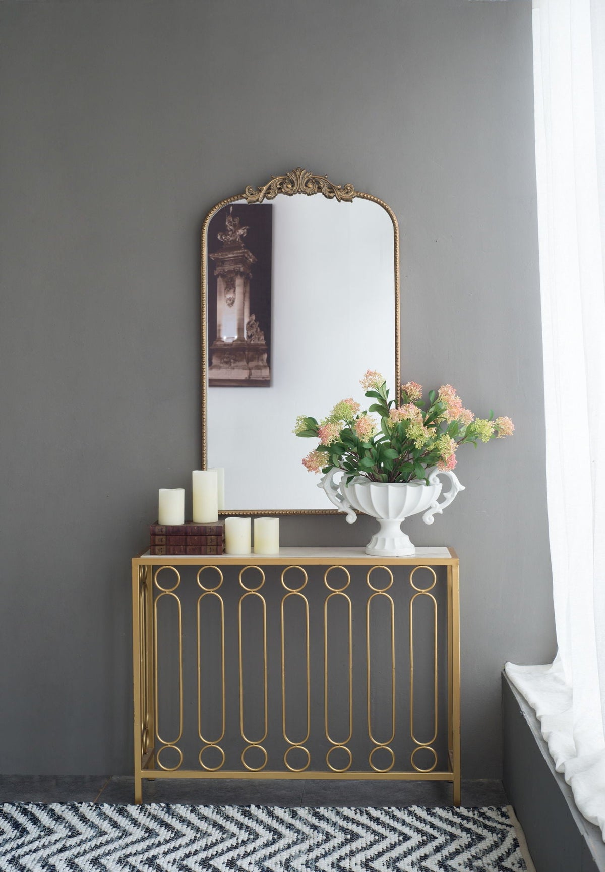 Baroque Inspired Arch Wall Mirror with Ornate Design - Gold or Black, photo 38 of 40