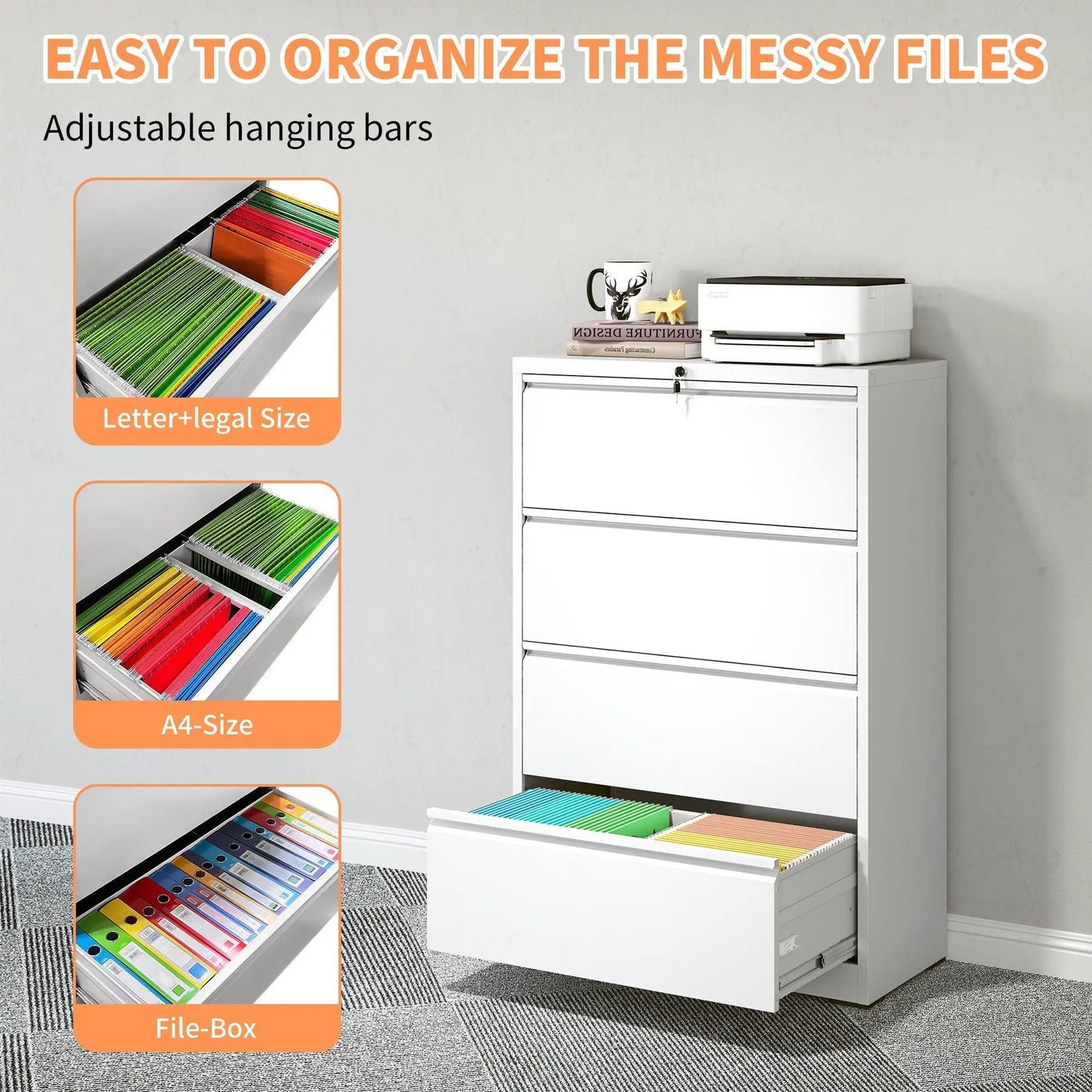 Lateral File Cabinet, Locking Heavy Duty, Anti-Tip Safety Interlock, Vertical Storage For Letter/Legal/A4 Files by HouseOfZazla