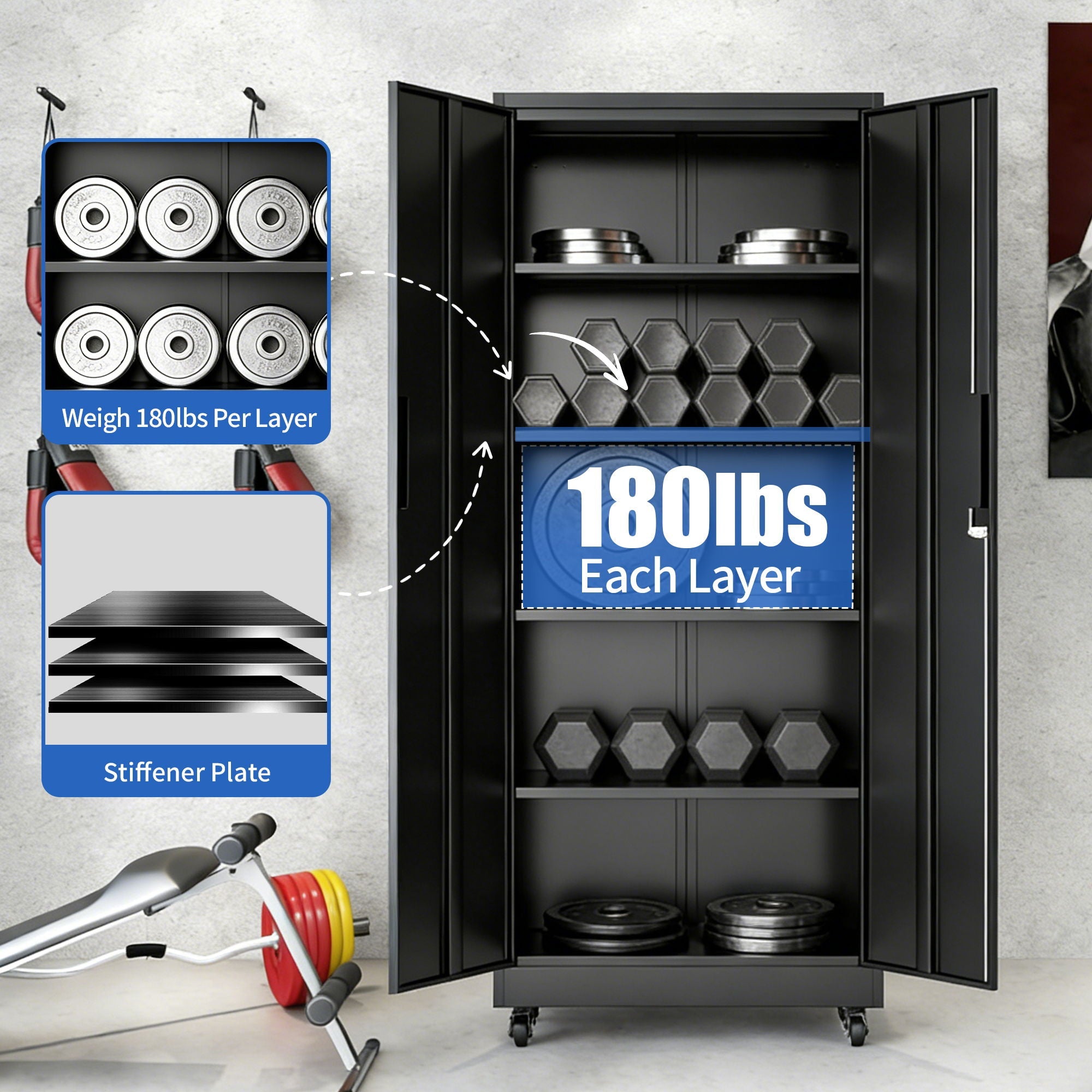 Heavy Duty Rolling Cabinet With Lock, Garage Storage Cabinet, 4 Adjustable Shelves For Tool Organization by HouseOfZazla