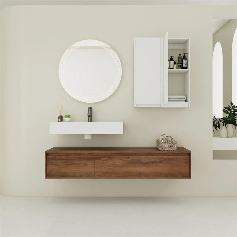 Wall Mounted Bathroom Vanity With Resin Sink And 2 Side Cabinet, 3 Soft Close Drawer - Brown Ebony by Unique Piece Furniture