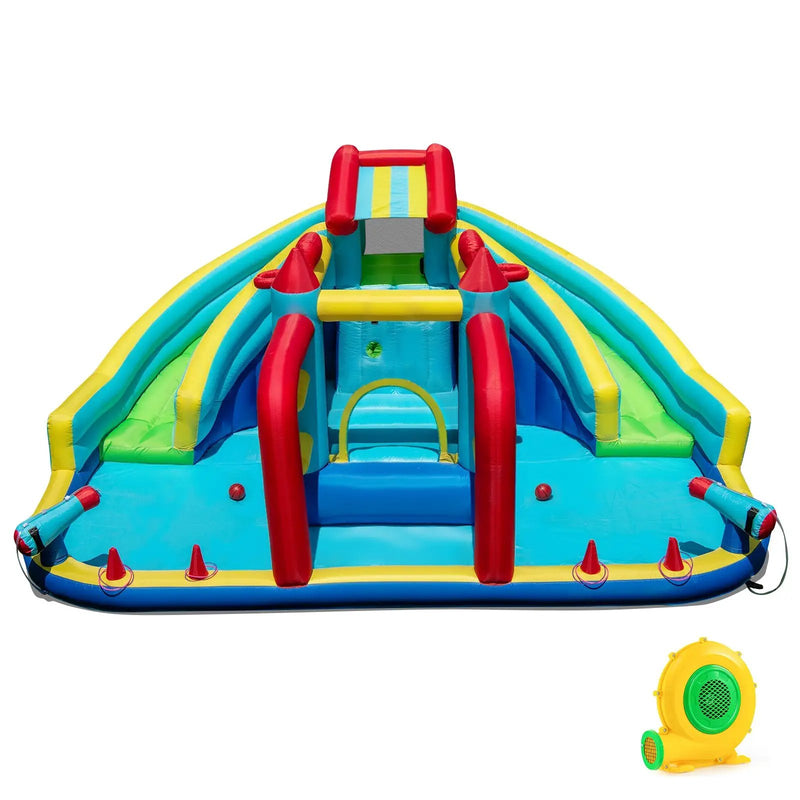 Inflatable Double Water Slide Park with Obstacle Course and 680W Blower by DirectDeals