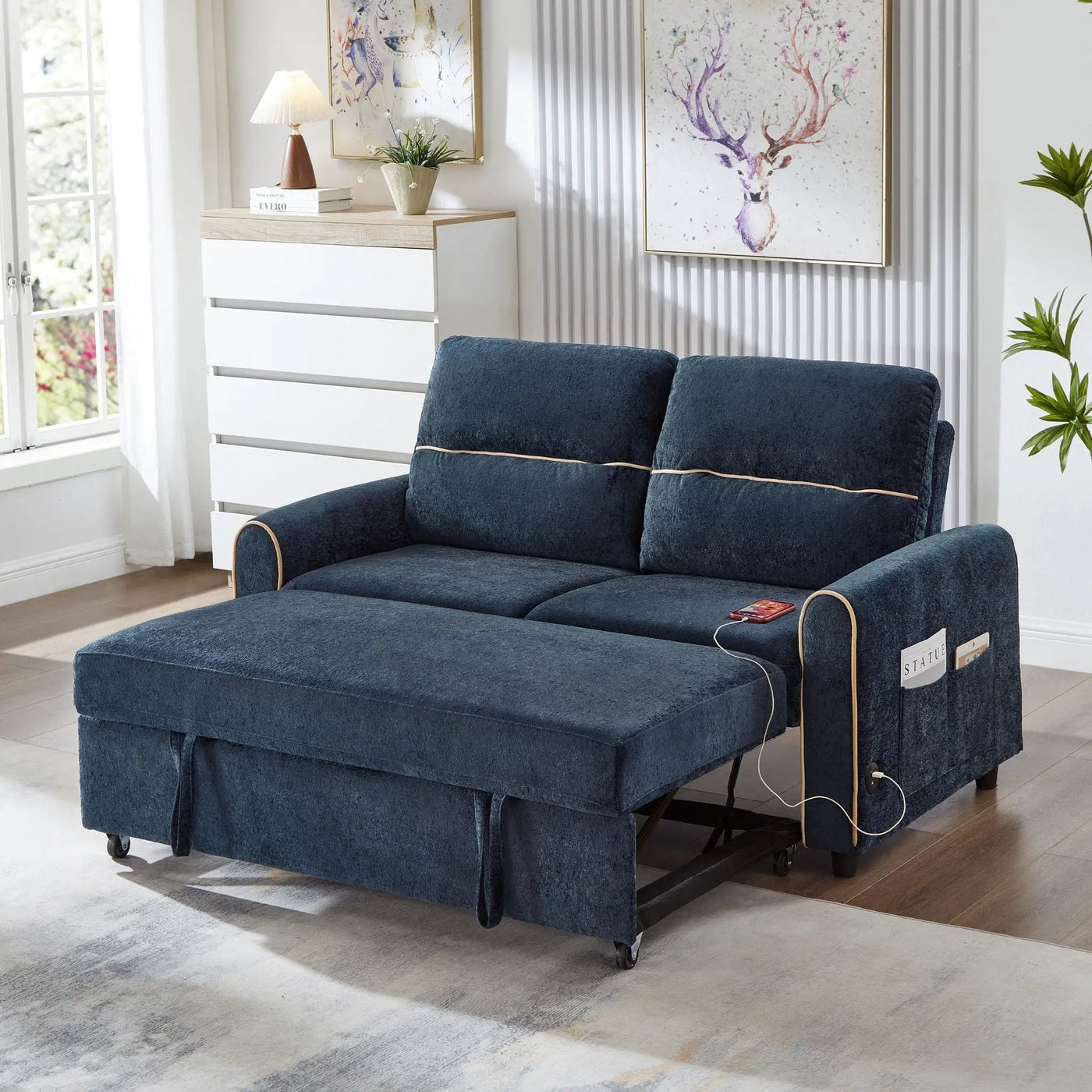 Pull Out Sofa Bed With Adjustable Backrest And USB Charging Ports by HouseOfZazla