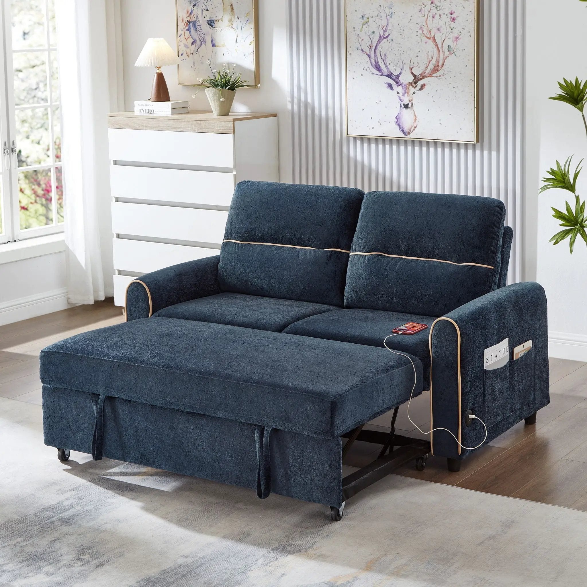 Pull Out Sofa Bed With Adjustable Backrest And USB Charging Ports by HouseOfZazla