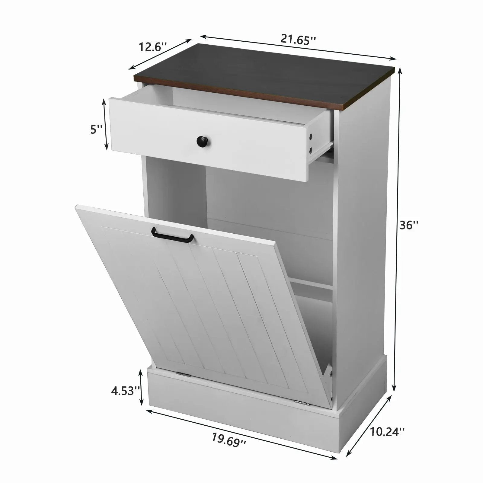 Tilt Out Trash Cabinet With Drawer, 10 Gallon Hamper - White by HouseOfZazla