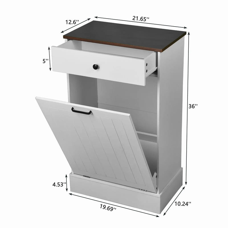 Tilt Out Trash Cabinet With Drawer, 10 Gallon Hamper - White by HouseOfZazla