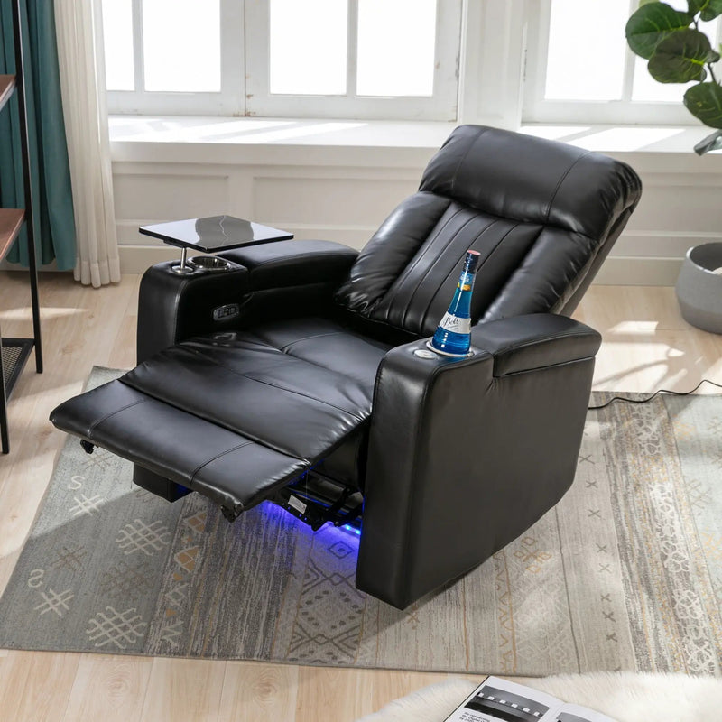 Premium Power Recliner & Storage Arms, Cupholders, Swivel Tray Table And Cell Phone Stand - Black by HouseOfZazla