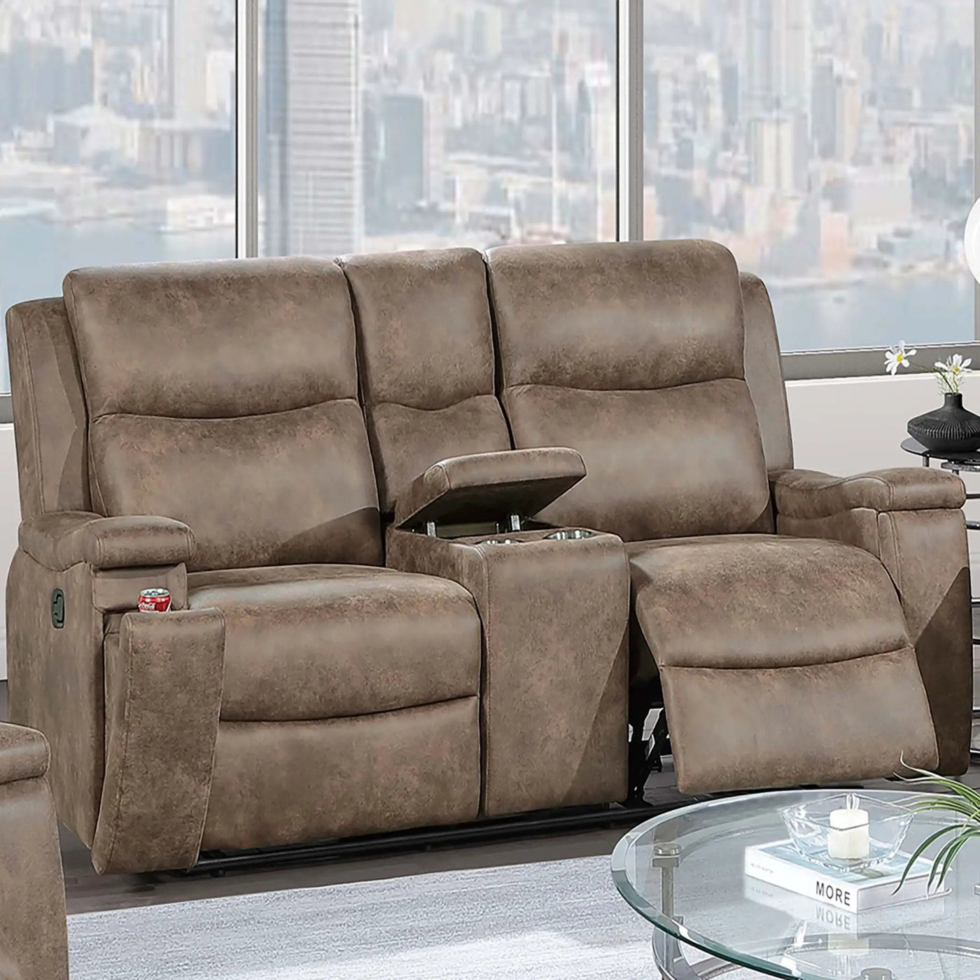 Modern Manual Motion Living Room Set With Hidden Cup Holders by HouseOfZazla