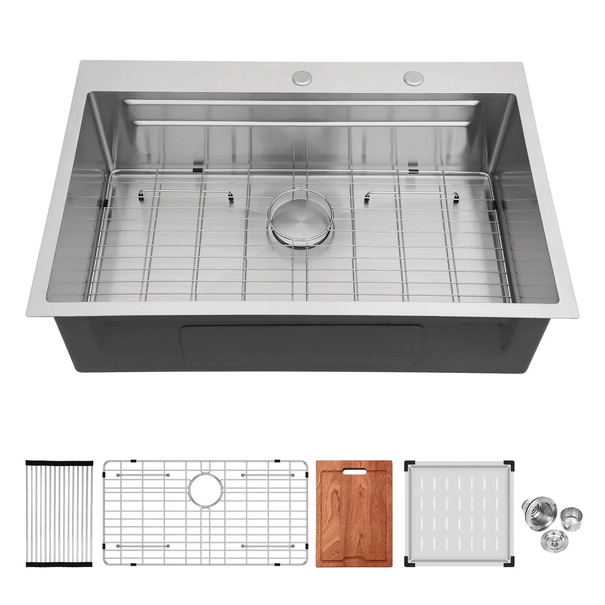 33" Drop In Kitchen Sink Single Bowl 16 Gauge Stainless Steel Ledge Workstation - Black by HouseOfZazla