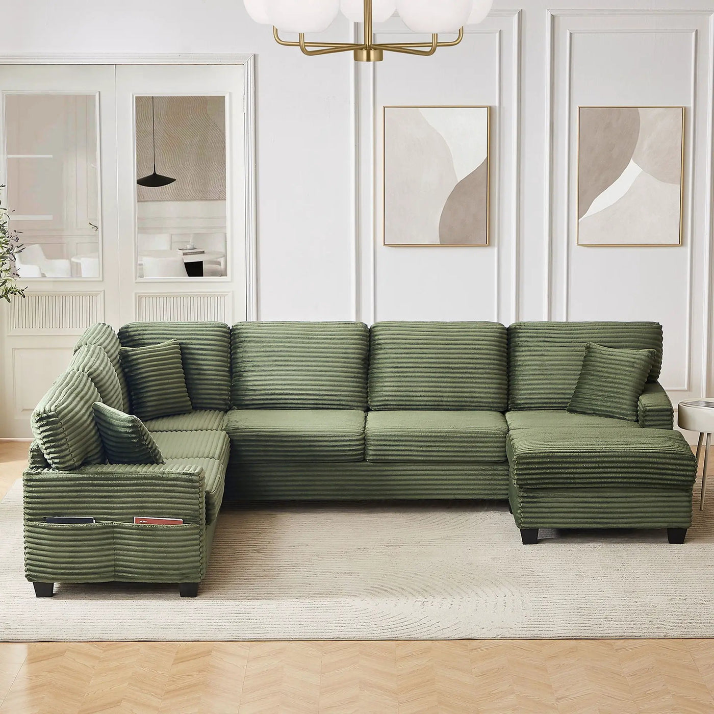 Upholstered U-Shaped Sectional Sofa With Movable Ottoman And Side Storage Pockets by Unique Piece Furniture
