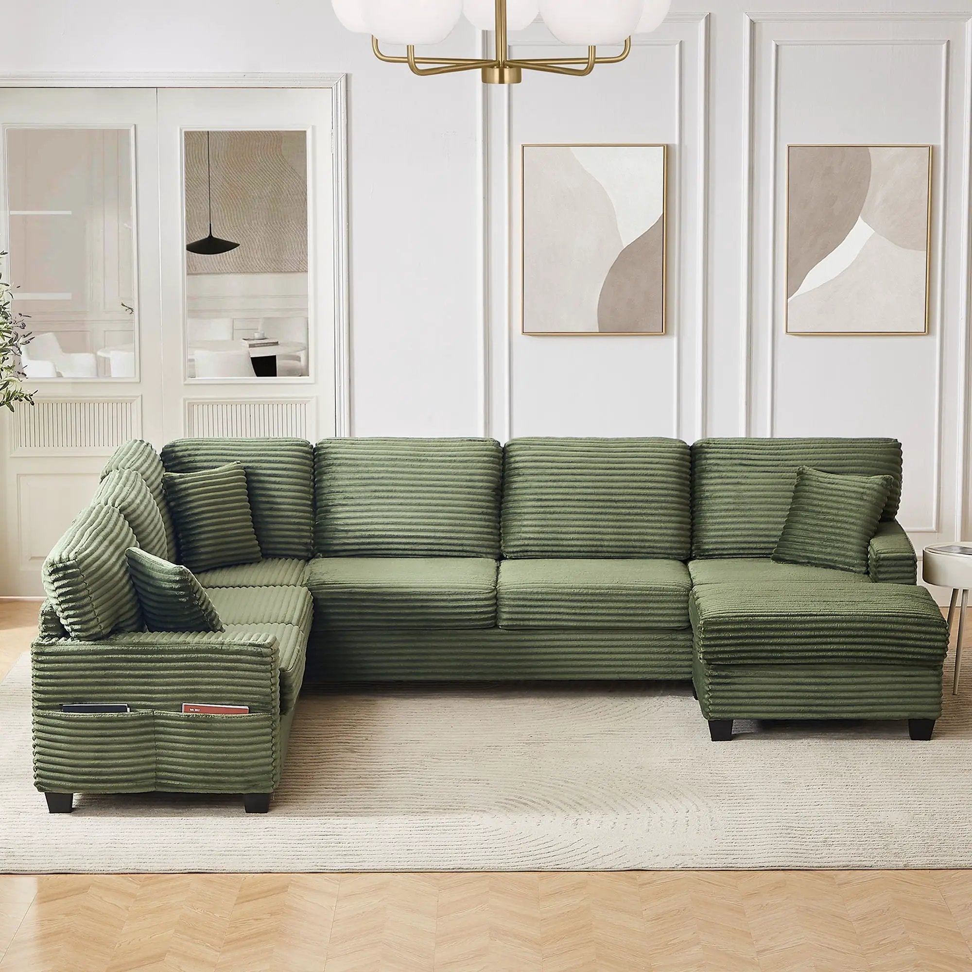 Upholstered U-Shaped Sectional Sofa With Movable Ottoman And Side Storage Pockets by Unique Piece Furniture