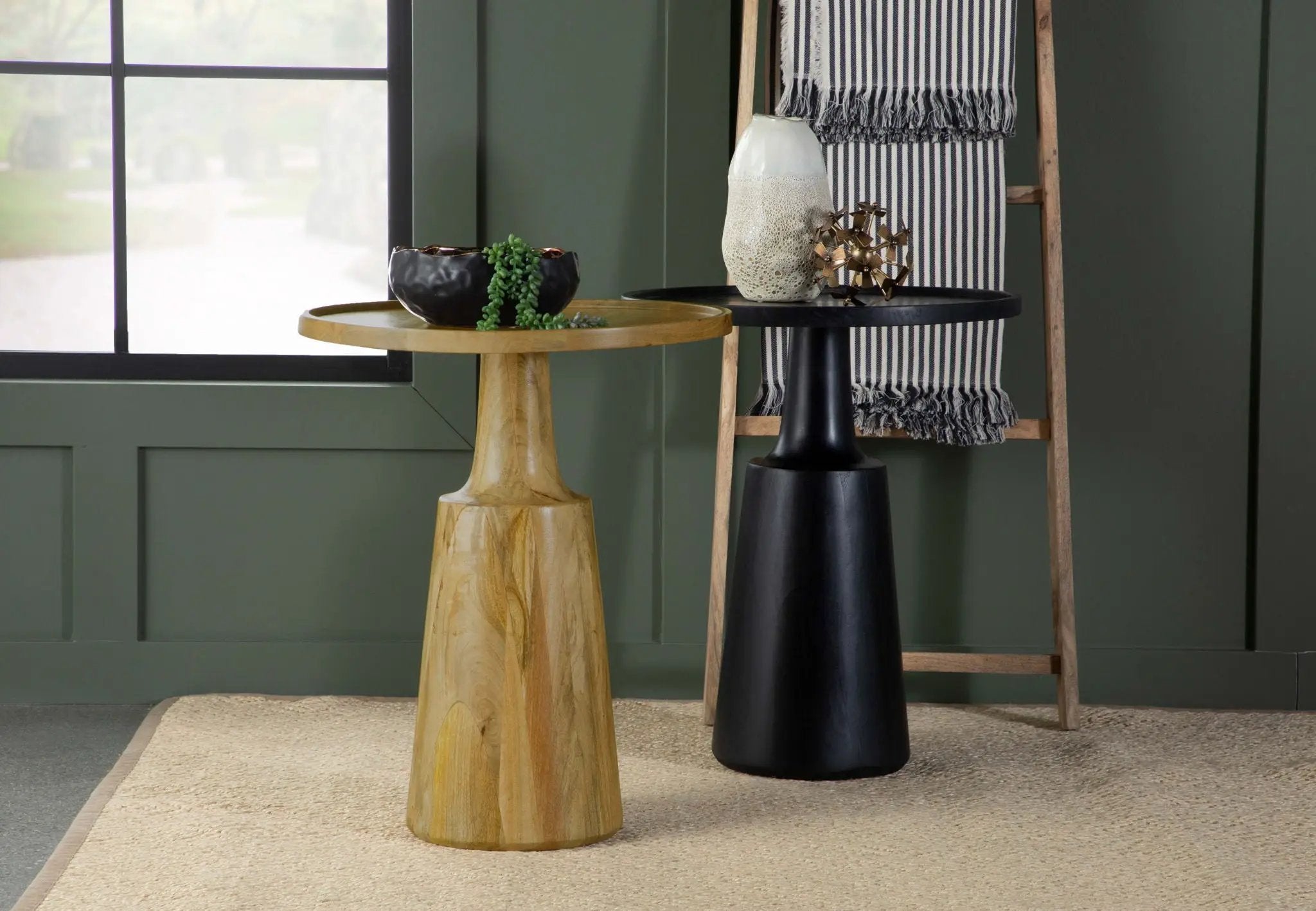 Ixia Round Solid Mango Wood Accent Side Table Natural by Unique Piece Furniture