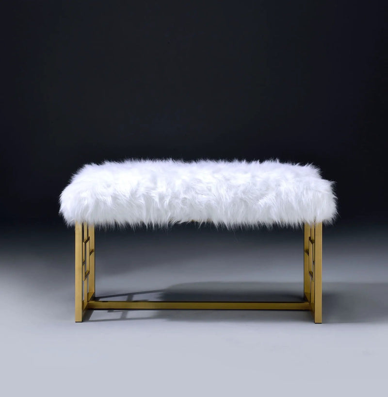 Bagley II - Bench Faux Fur - White / Gold by HouseOfZazla