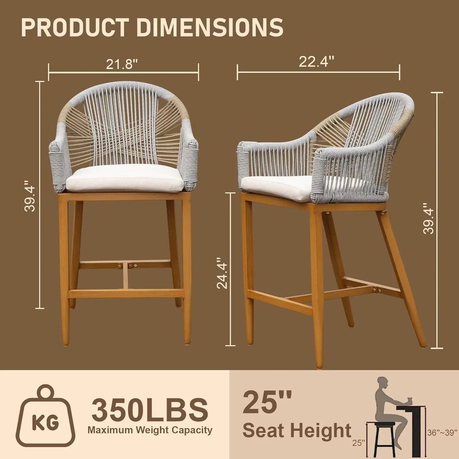 Bar Stools Set of 2 with Arm and Backrest by HouseOfZazla