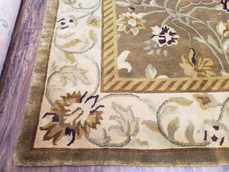 8x10 Tibetan Rug, Green & Beige Floral Rug, Large Handmade Wool Rug by Jewel Rugs