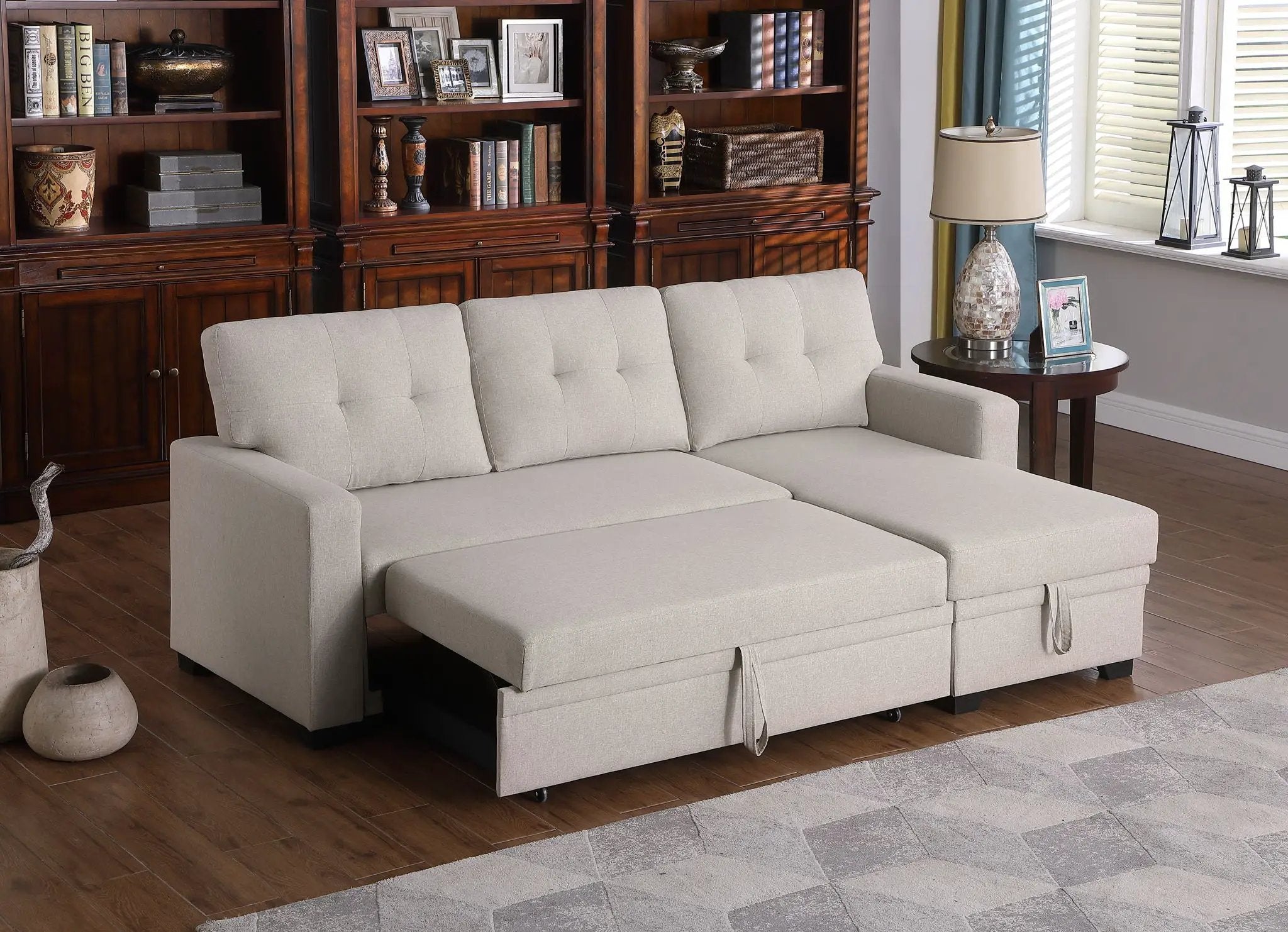 Upholstered Pull Out Sectional Sofa With Chaise by Unique Piece Furniture