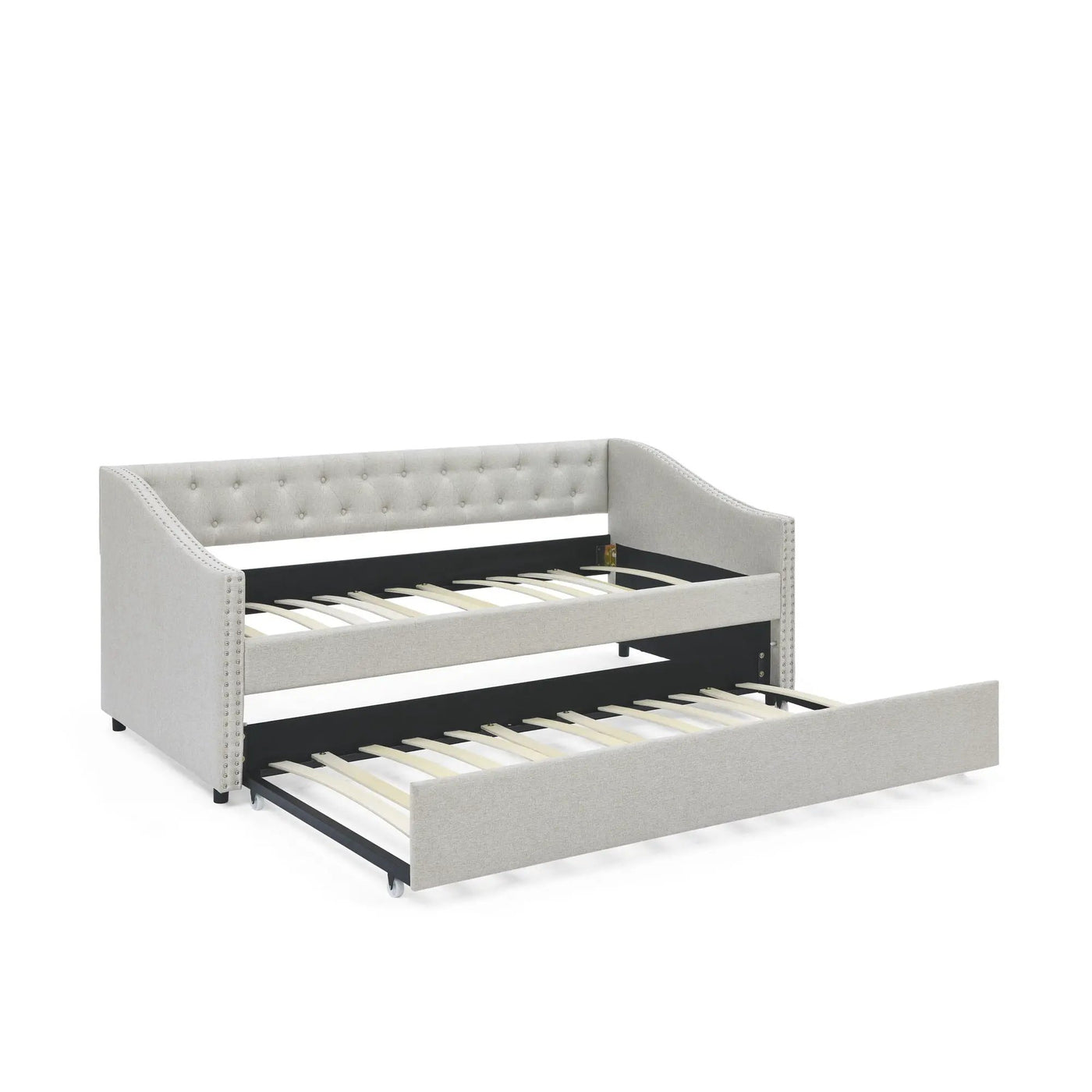 Upholstered Tufted Daybed With Drawers, Waved Arms by HouseOfZazla