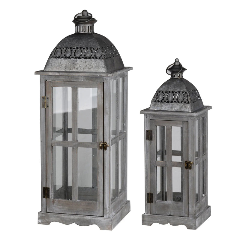 Wooden Candle Lantern Decorative, Hurricane Lantern Holder Decor For Indoor Outdoor, Home Garden Wedding - Gray by Unique Piece Furniture