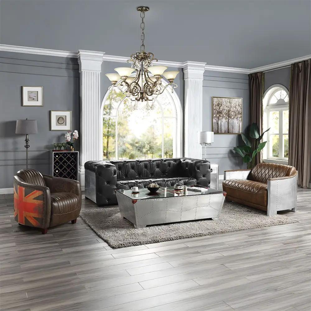 Brancaster - Sofa - Black Top Grain Leather & Aluminum by Unique Piece Furniture