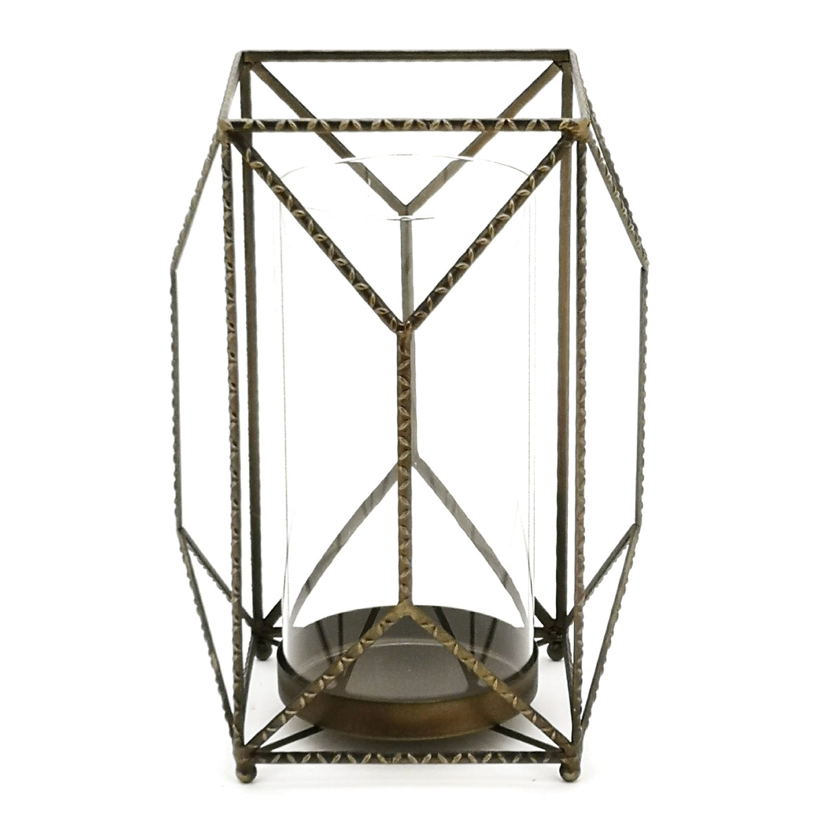 Geometric Candle Holder with Glass Hurricane