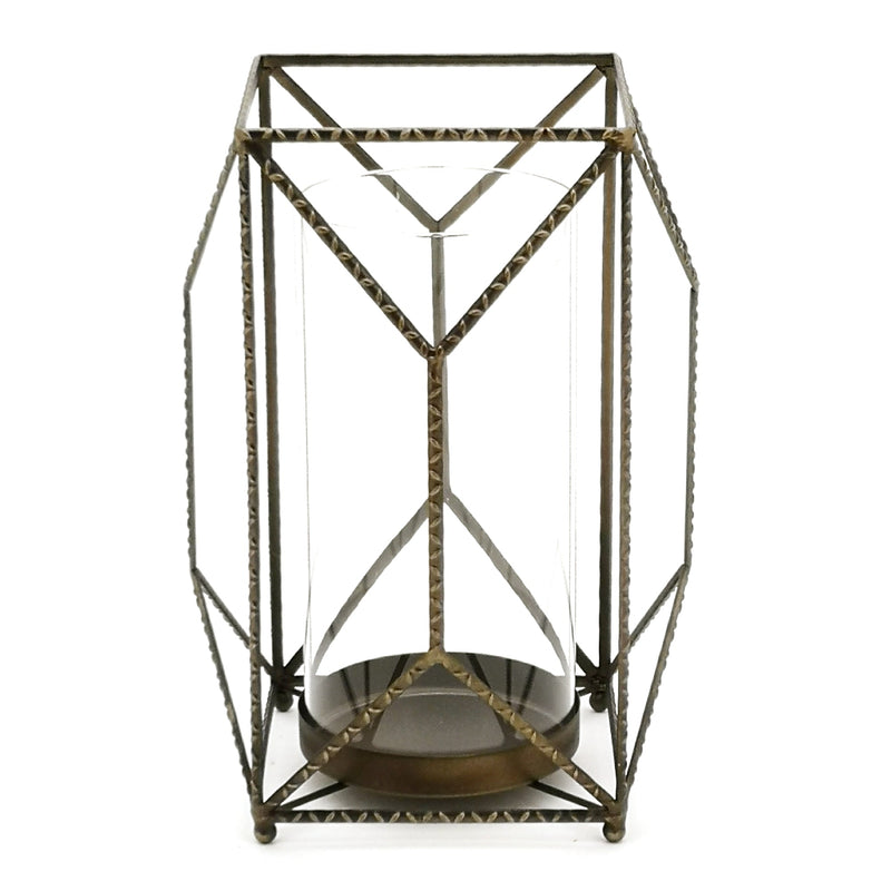 Geometric Candle Holder with Glass Hurricane
