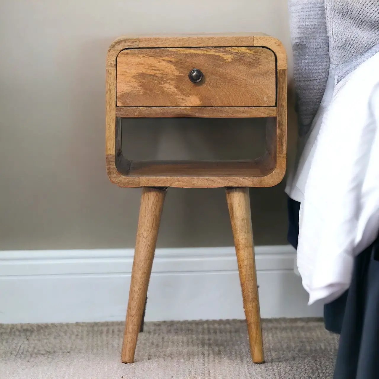Mini Chestnut Curve Lower Bedside Nifhtstand by Unique Piece Furniture