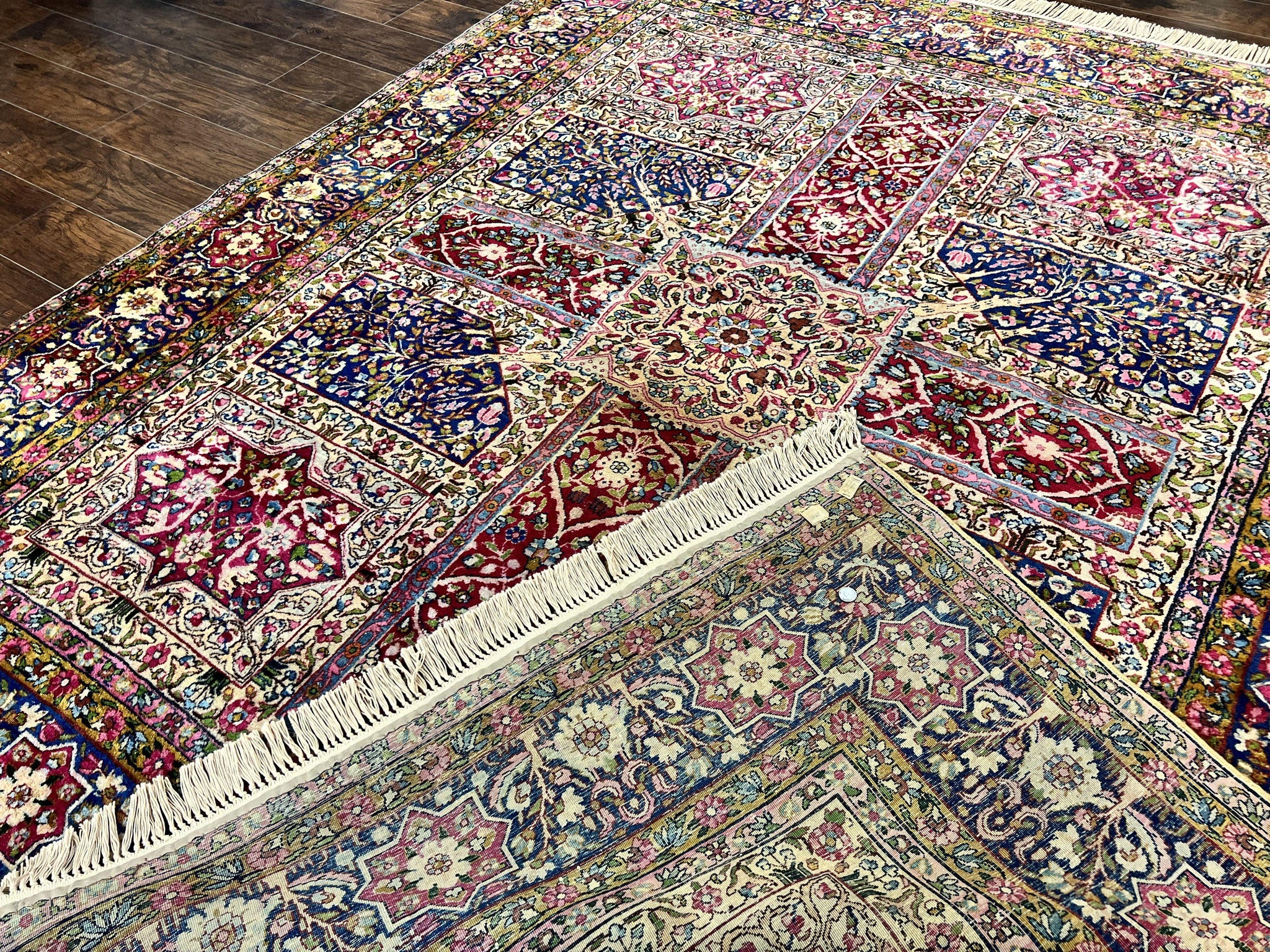 Persian Kirman Lavar Rug 8x9, Antique Persian Carpet, Colorful Multicolor 1920s Handmade Wool Rug, Garden Panel Design, Fine 200 KPSI by Jewel Rugs