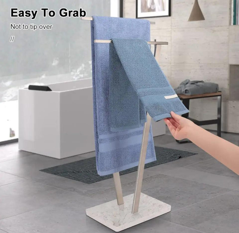 Winmien Freestanding Towel Rack for Bathroom, SUS 304 Stainless Steel Towel Holder with Marble Base for Bathroom Floor, Pool, 2-Tier (Brushed Nickel) by Selzalot