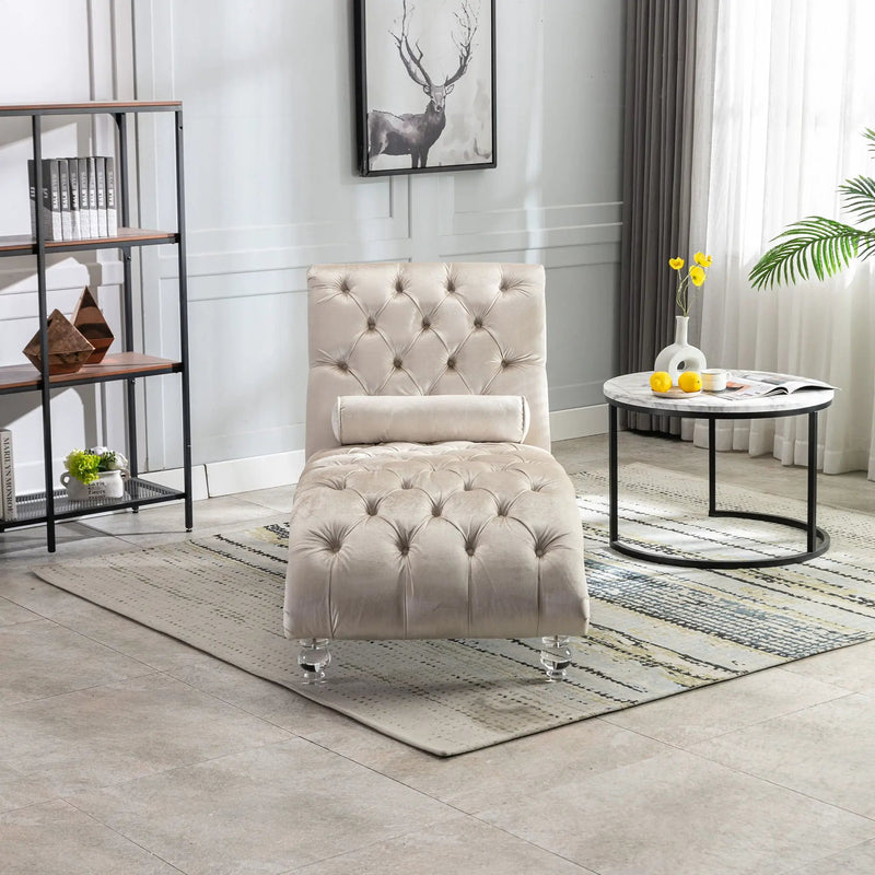 Chaise Lounge Indoor, Button Tufted Upholstered Chaise Lounge Chair With Pillow by Unique Piece Furniture