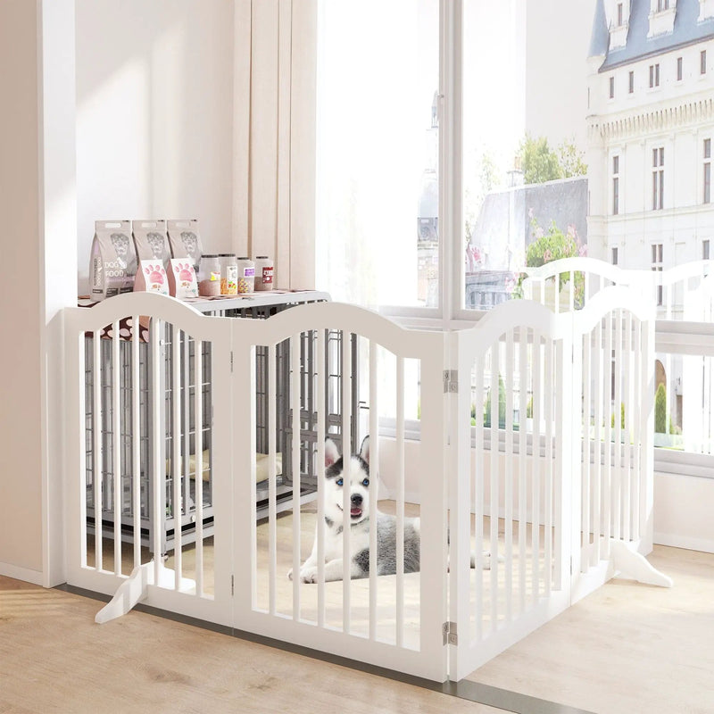 4 Panel Freestanding Pet Gate With Foldable Design And Support Feet - White by HouseOfZazla