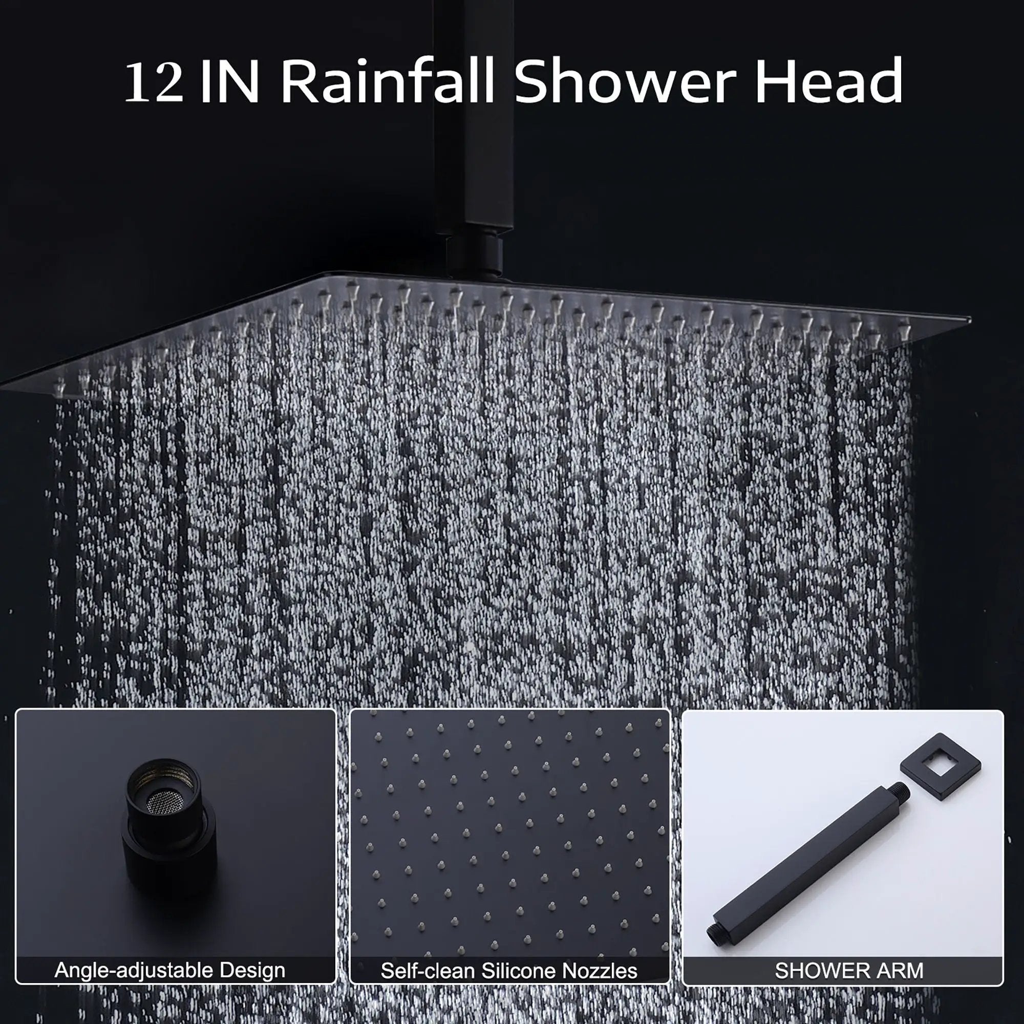 Contemporary Shower System With 12" Rainfall Head And Handheld Spray, Wall Mounted