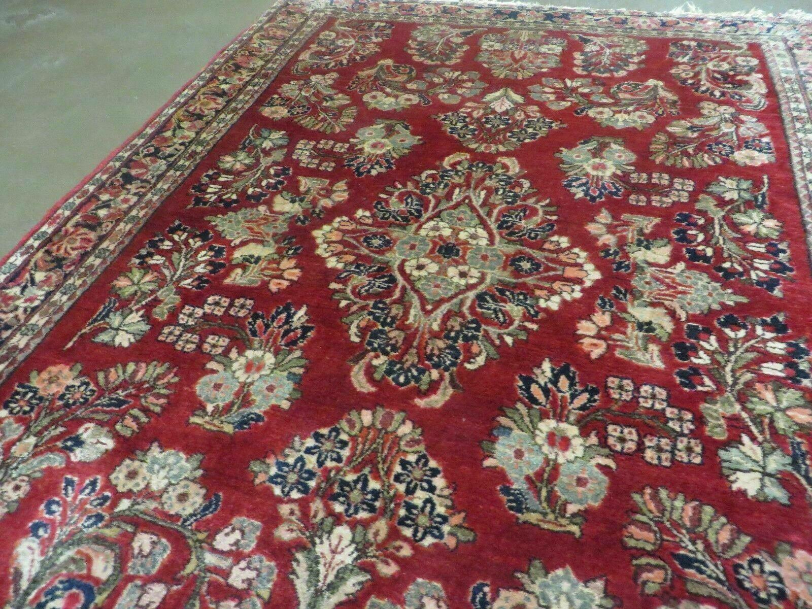 Red Persian Sarouk Rug 3x5, Antique Persian Carpet 1920s, Hand Knotted, Floral, Wool, Oriental Rug, Handmade Rug by Jewel Rugs
