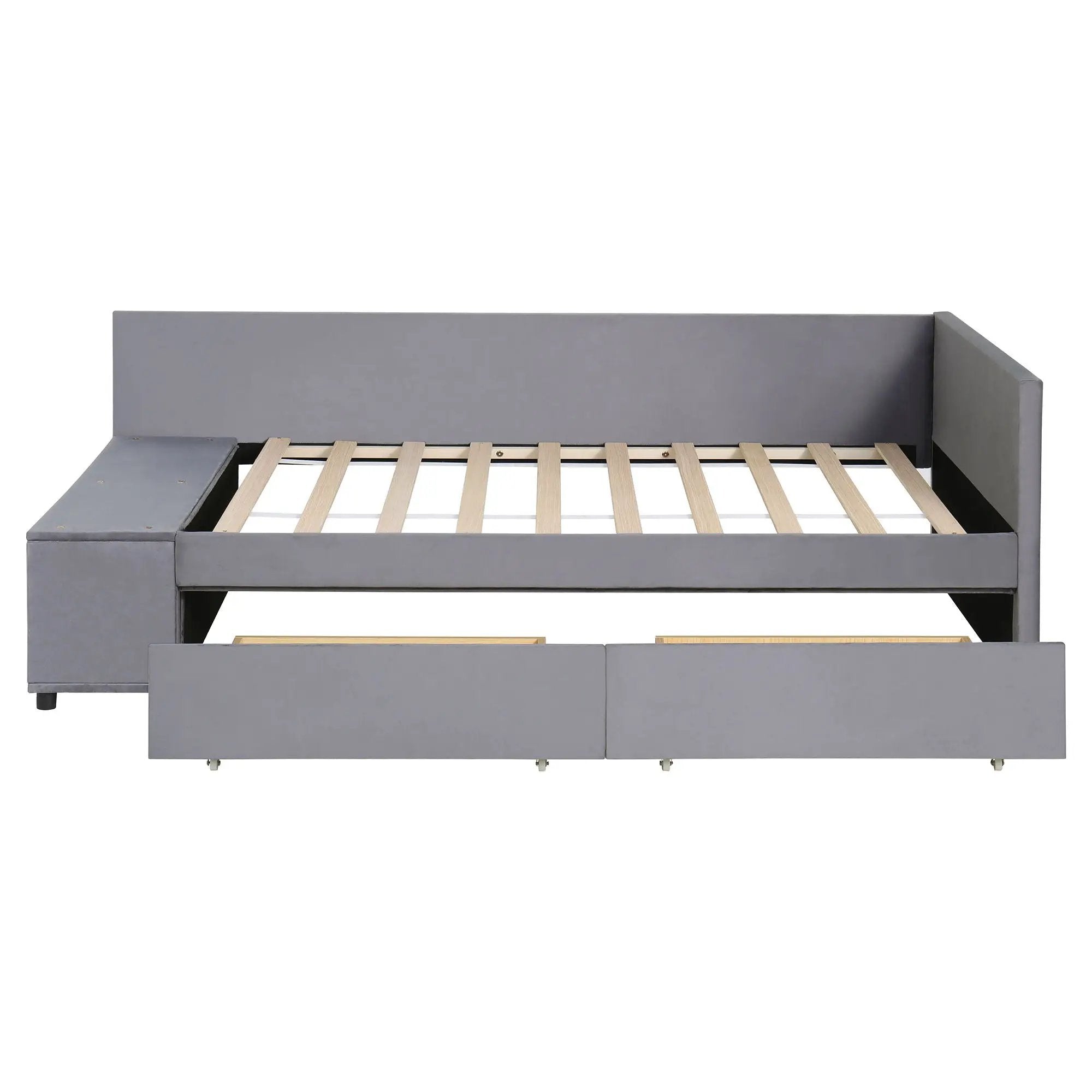 L Shaped Upholstered Platform Bed With Storage And Drawers by HouseOfZazla