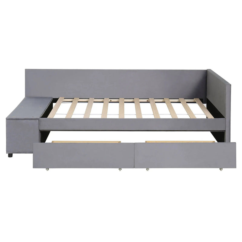 L Shaped Upholstered Platform Bed With Storage And Drawers by HouseOfZazla