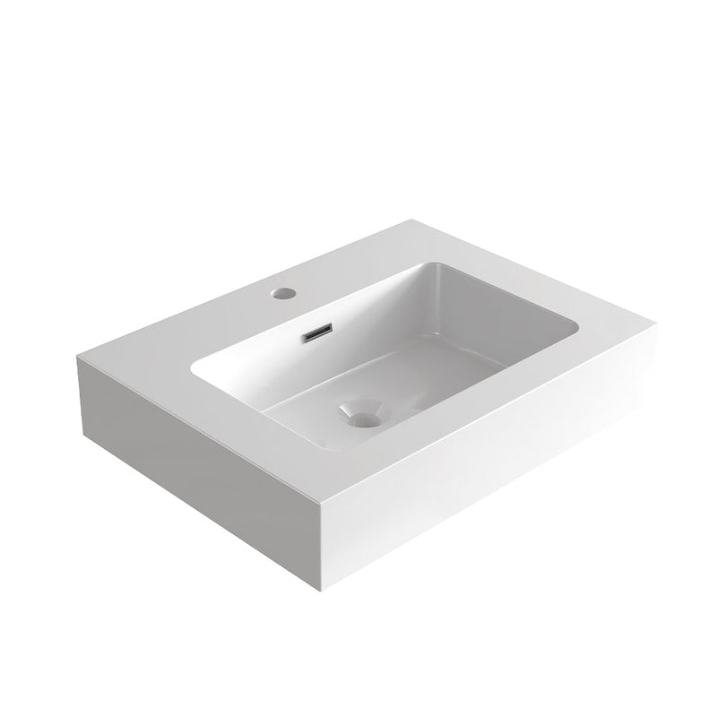 Glossy White Integrated Solid Surface Basin Without Drain & Faucet by HouseOfZazla