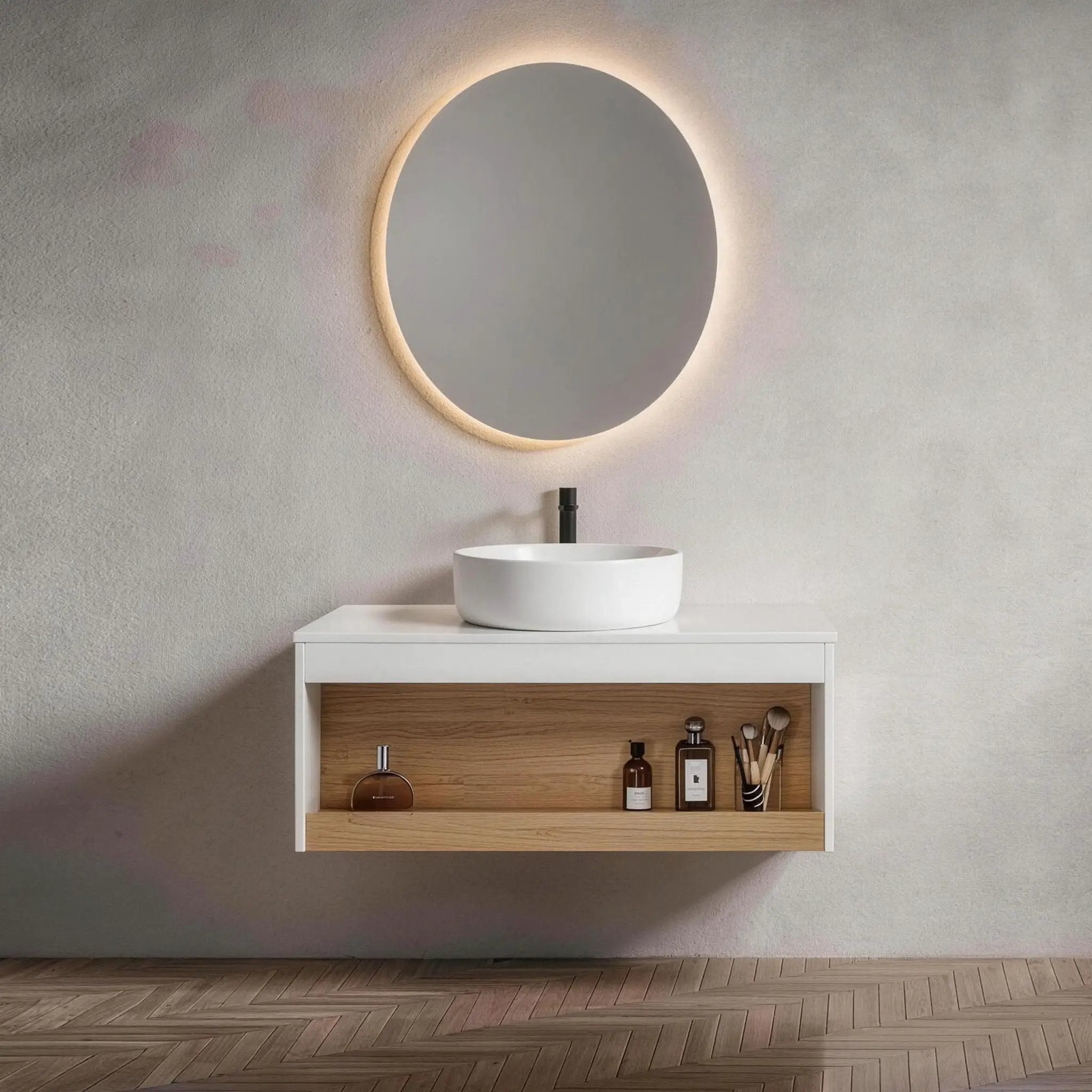 Floating Bathroom Vanity With Glossy Round Vessel Sink by Unique Piece Furniture