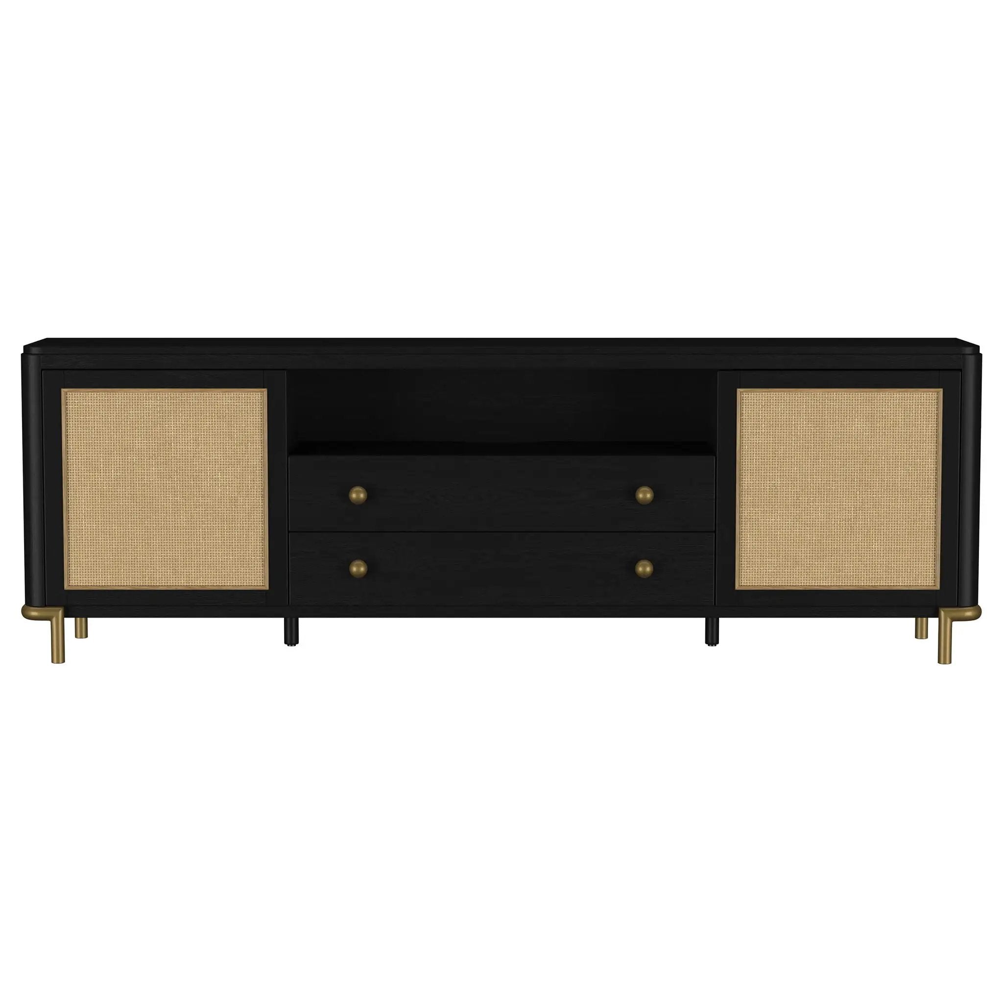 Arini Rattan Cane 2-door TV Stand Media Console Black by Unique Piece Furniture