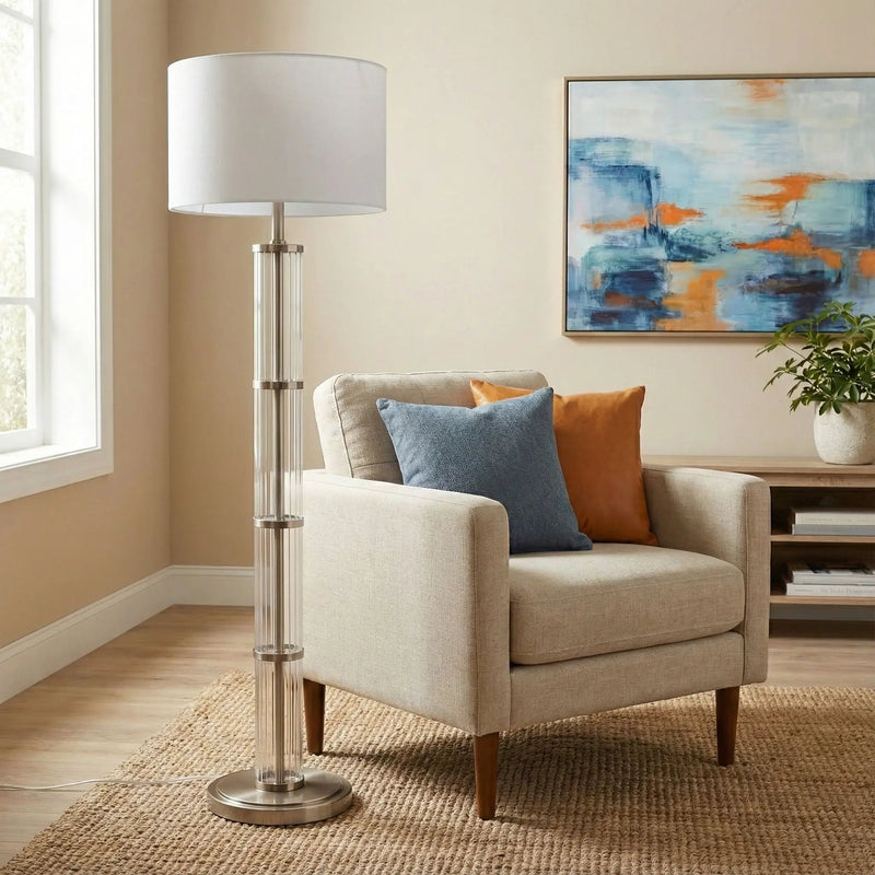 Nimbus - Floor Lamp With 3 Way Rotary Switch Clear Body Base - Silver Gray / White by Unique Piece Furniture