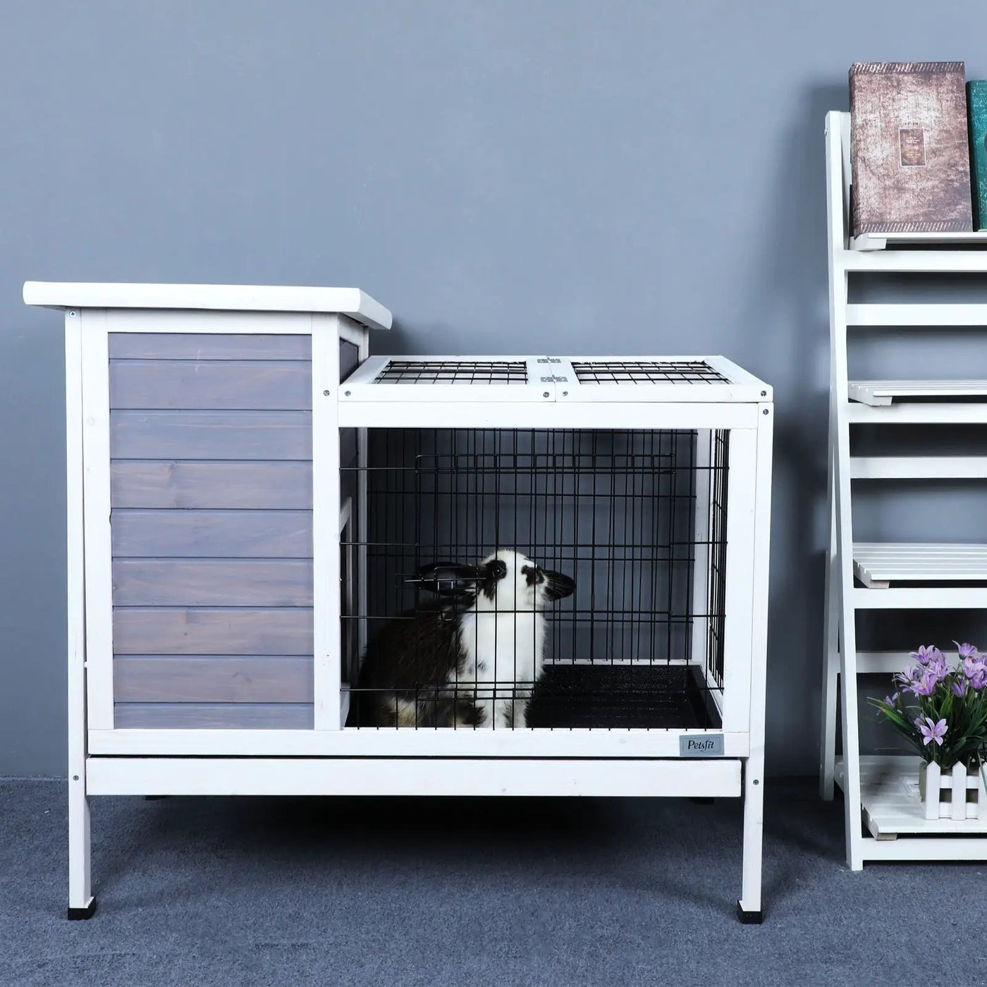Two Tier Wooden Indoor / Outdoor Rabbit Cage For Small Animals With Runway And Leak-Proof Plastic Tray by HouseOfZazla