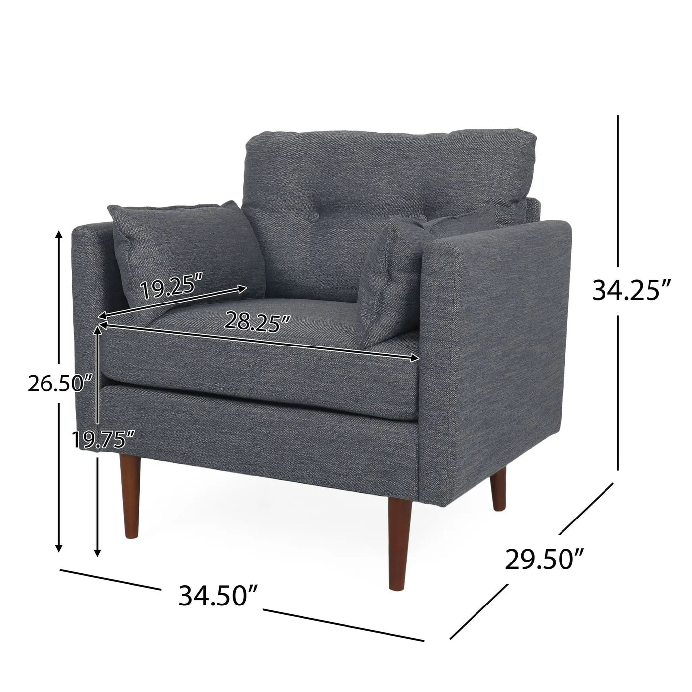 Enchantica Upholstered Fabric Club Chair with Button Tufting and 2 Accent Pillows by HouseOfZazla