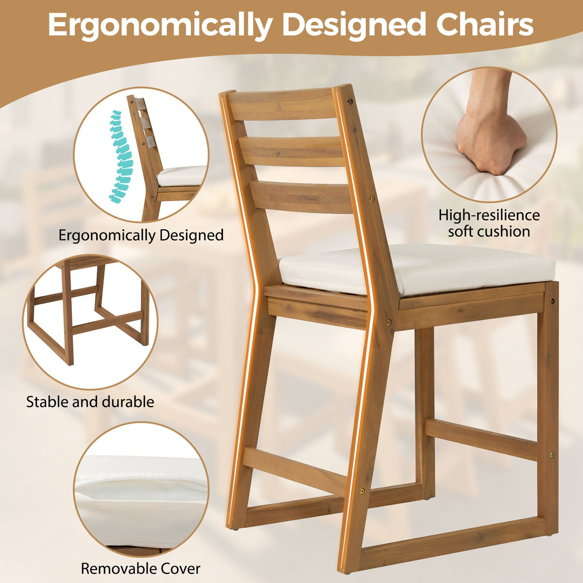 Patio Bar Set with Ergonomic Chairs - Light Brown or Dark Brown, photo 28 of 40