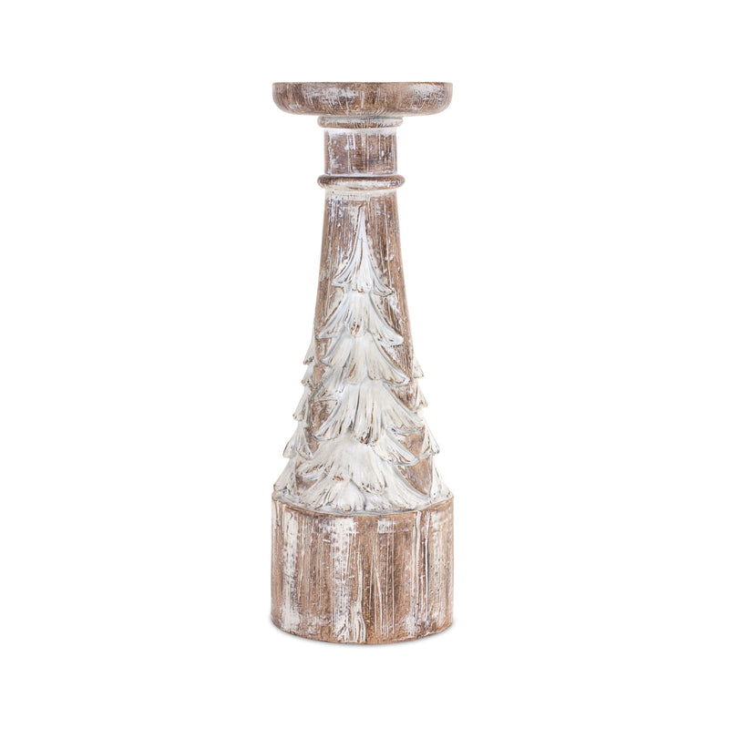 White washed carved pine tree design candle holder (set of 3), photo 2 of 4