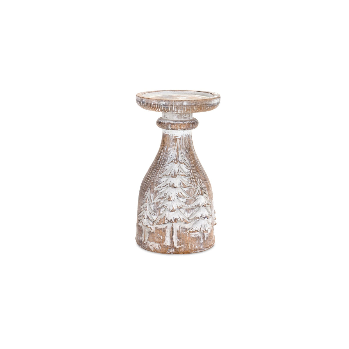 White washed carved pine tree design candle holder (set of 3), photo 4 of 4