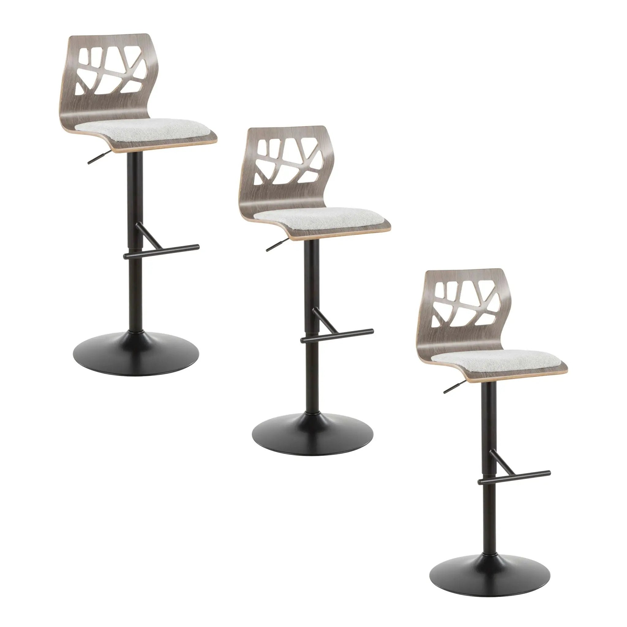 Folia - Mid Century Modern Adjustable Barstool With Swivel With Straight T Footrest (Set of 3) by HouseOfZazla