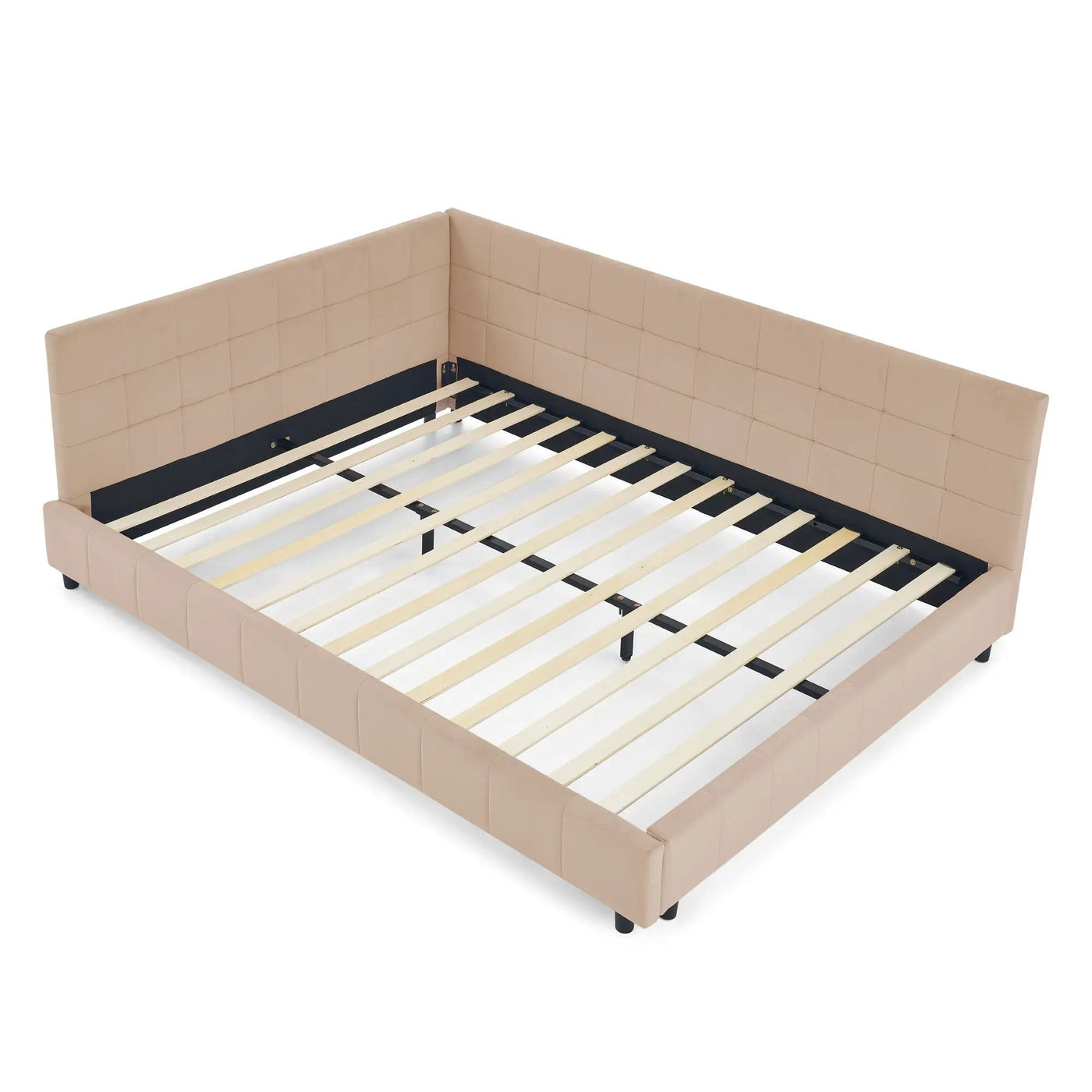 Mid-Century Storage Upholstered Tufted Bed Frame With Backrest And Armrests by HouseOfZazla