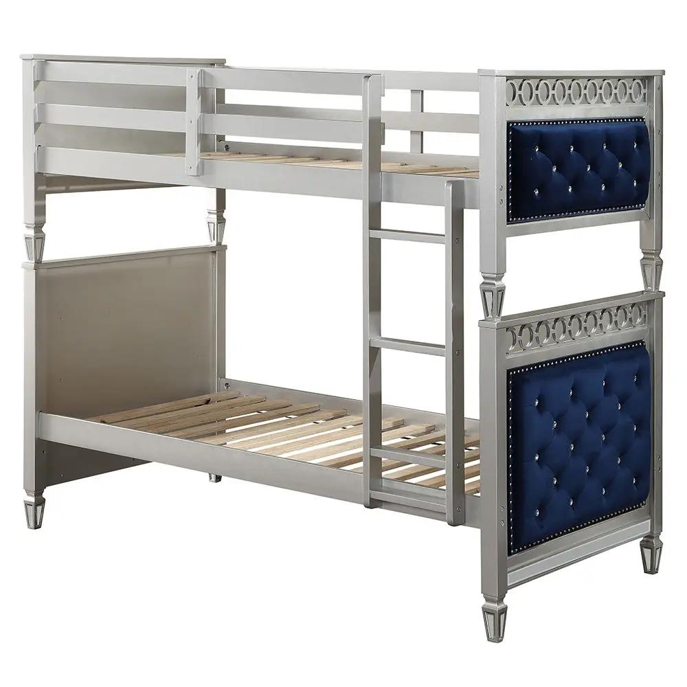 Varian - Twin Over Twin Bunk Bed - Blue Velvet & Silver by Unique Piece Furniture
