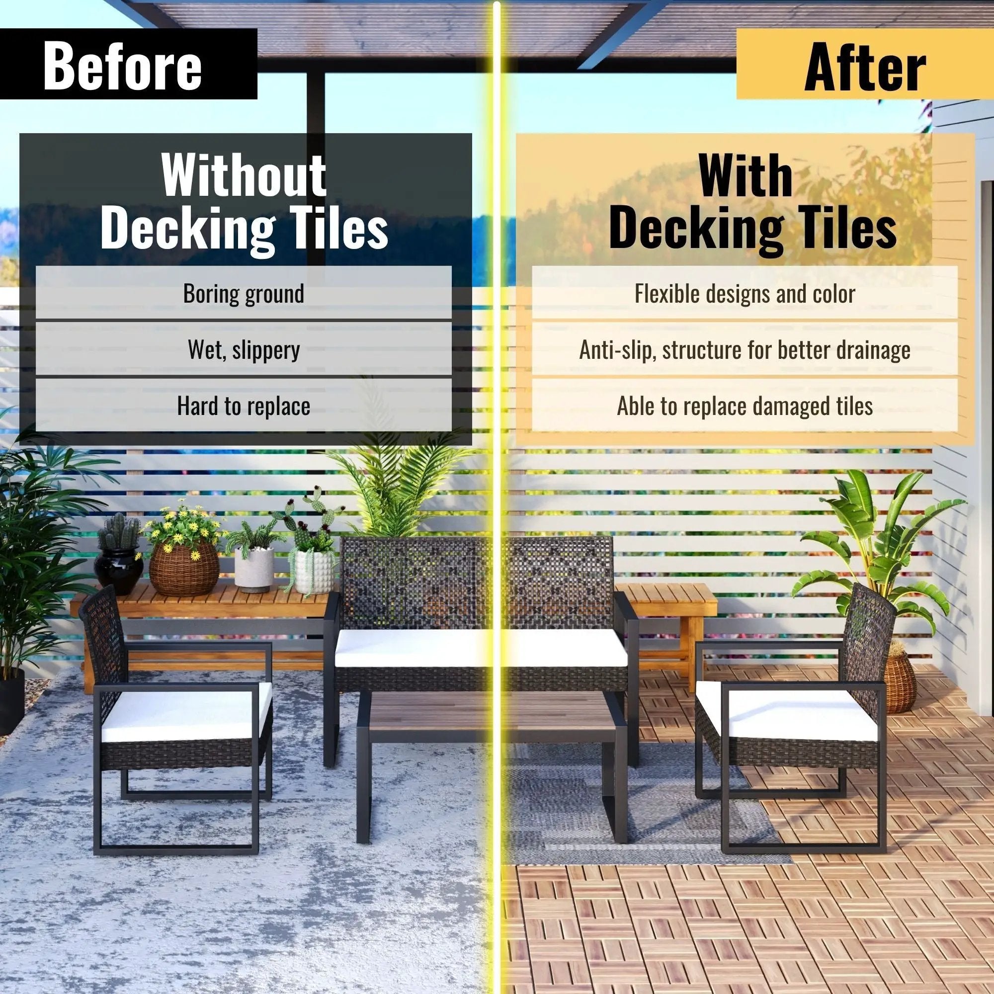 Interlocking Deck Tiles Checker Pattern, Square Acacia Hardwood Outdoor Flooring For Patio, Bancony, Pool Side by HouseOfZazla