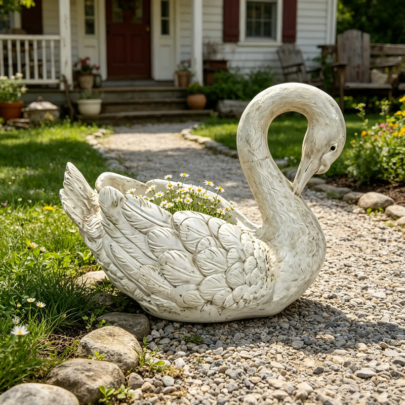 12.8'' Tall Vintage Swan Statue Planter by HouseOfZazla