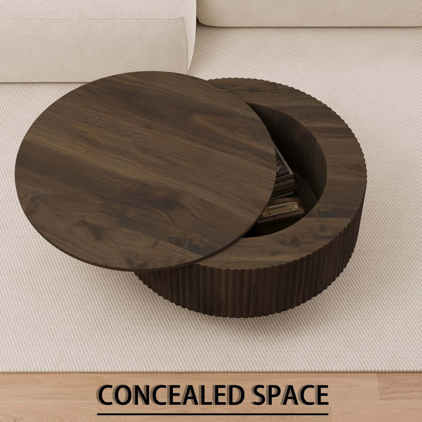 Modern Circular Coffee Table With Stripe Design And Storage Space by HouseOfZazla