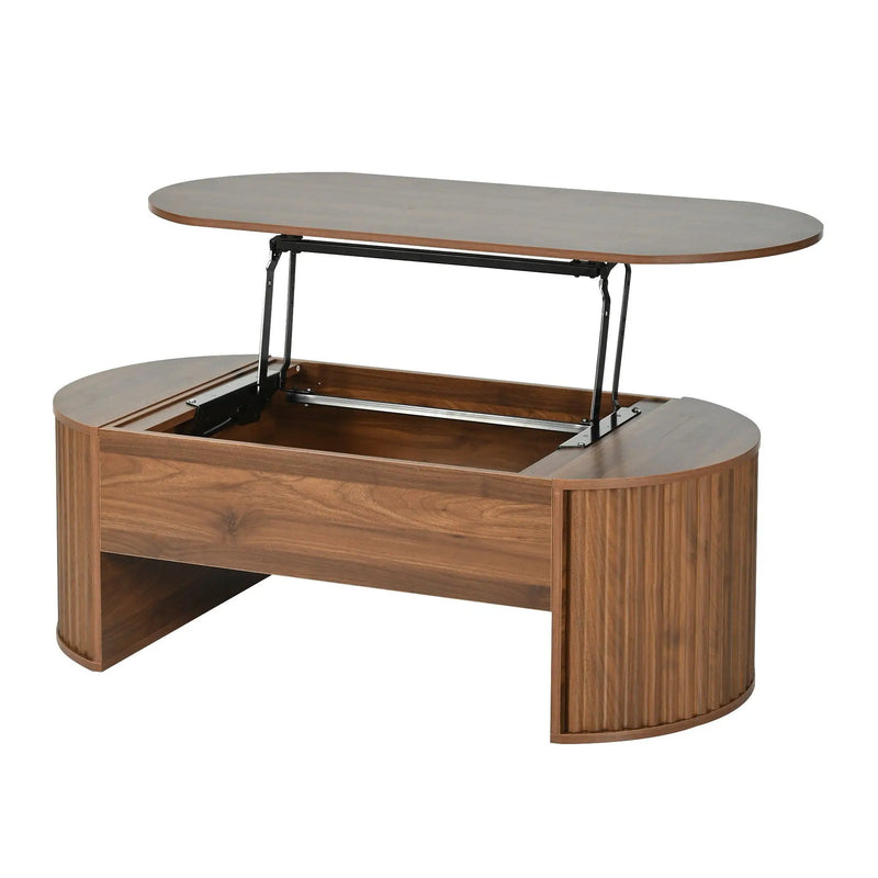 Lift Top Coffee Table With Hidden Compartment, Modern Oval Lift Tabletop For Home Living Room by HouseOfZazla