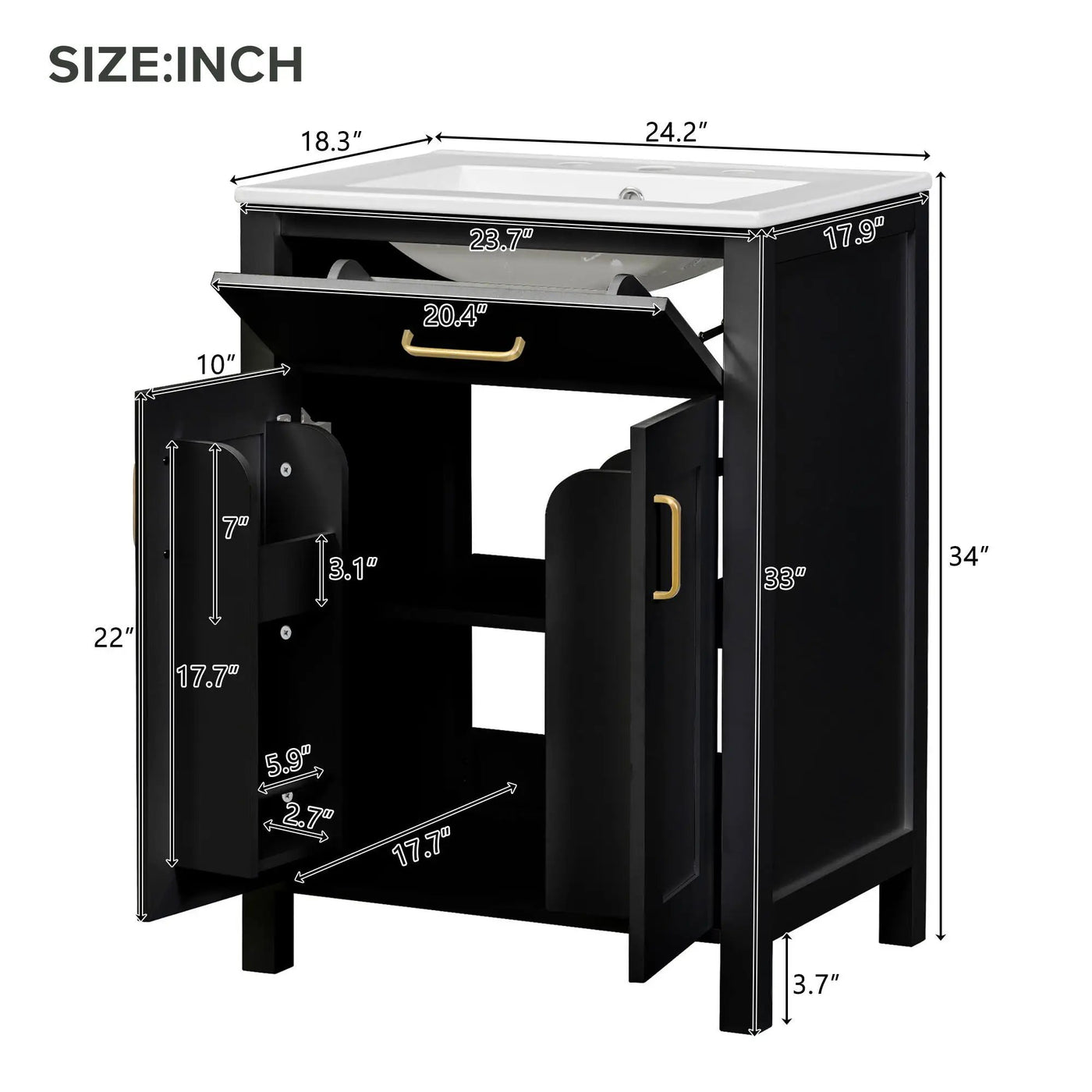 Bathroom Vanity Combo With Ceramic Sink, Luxurious Space-Saving Vanity, 2 Soft Close Doors by Unique Piece Furniture